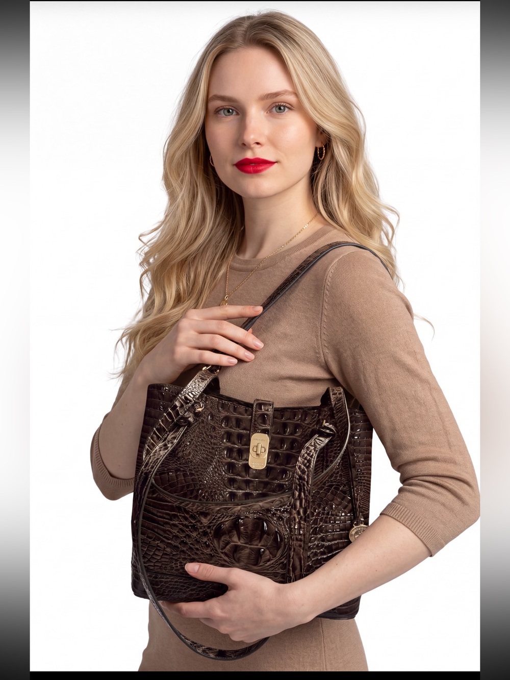 Brahmin Fiora Bucket Bag Croc-Embossed Patent Leather Bucket Bag